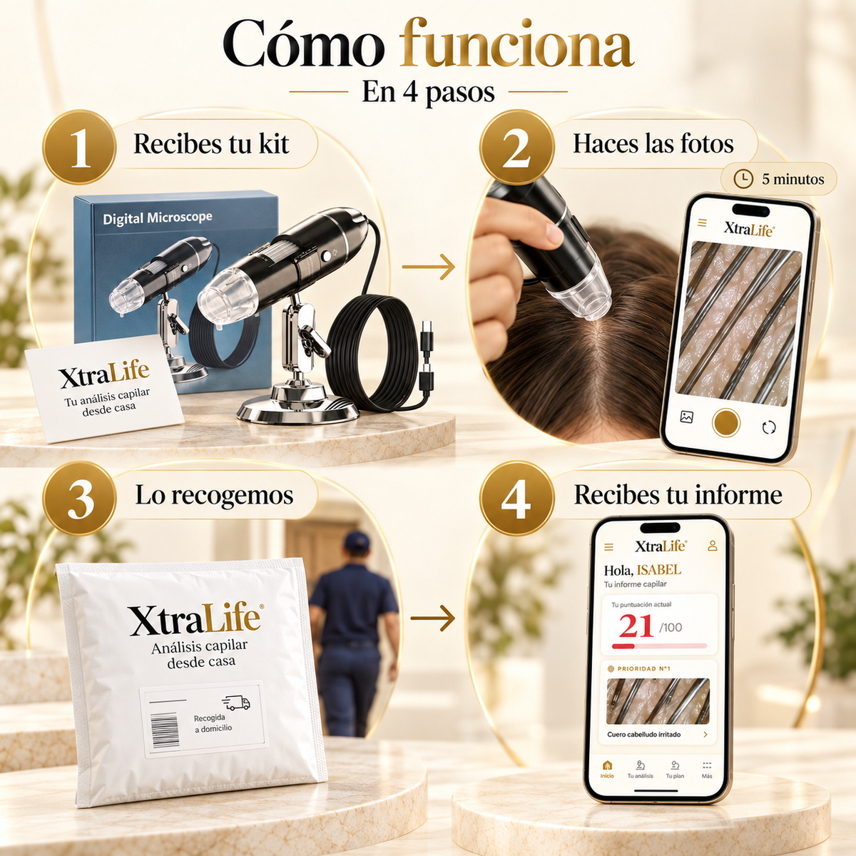 Test Capilar XtraLife — Análisis profesional desde casa con microcámara