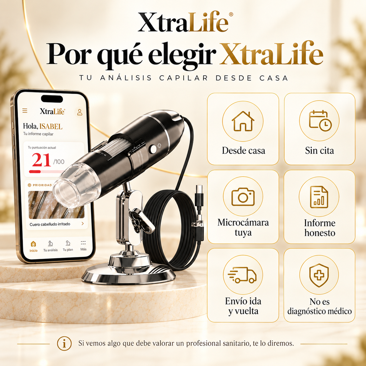 Test Capilar XtraLife — Análisis profesional desde casa con microcámara